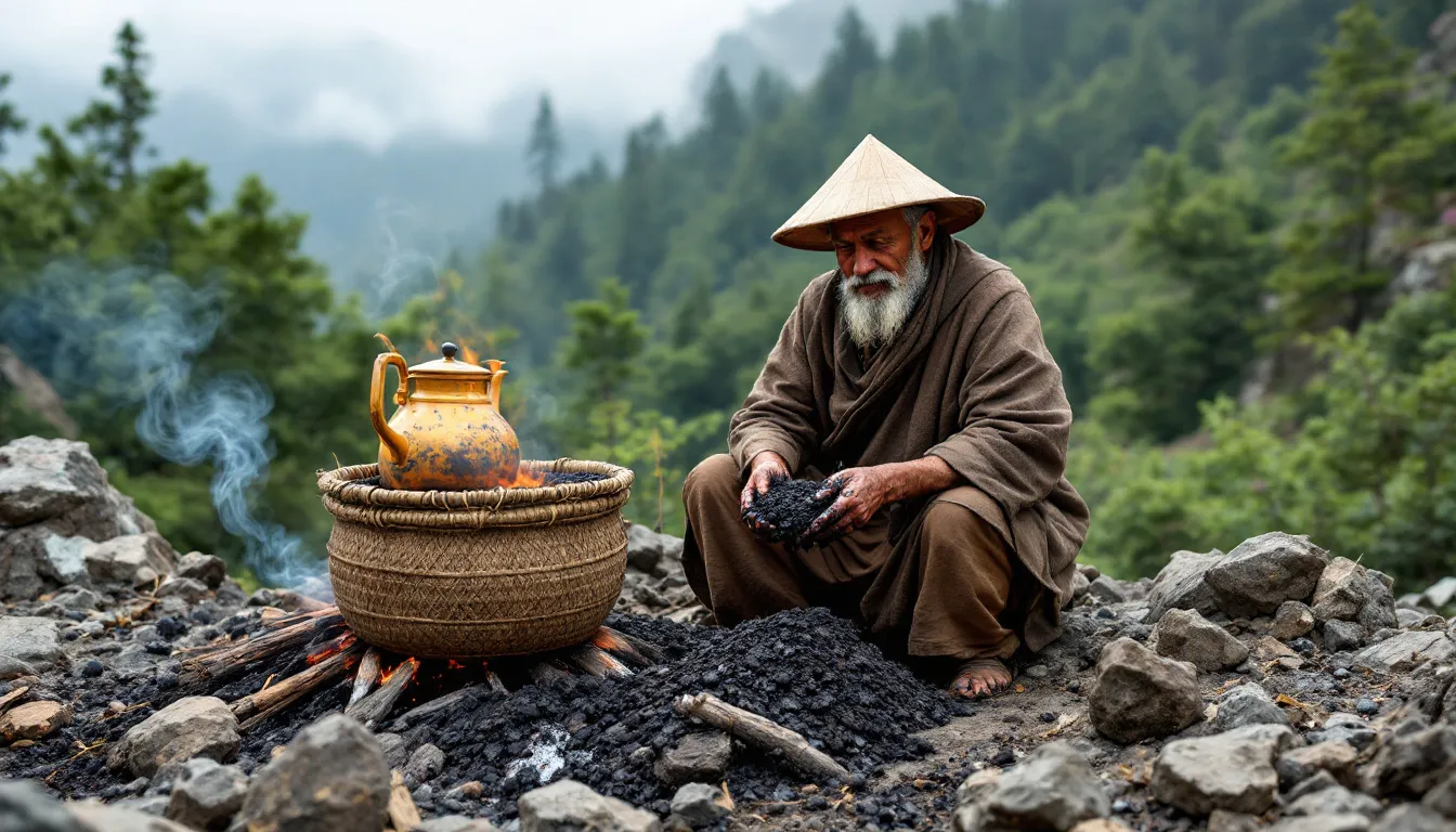 In the image, a person is harvesting raw shilajit from rocky mountain terrain, showcasing the sticky substance in its natural form. This traditional medicine, known for its many health benefits, is often used as a dietary supplement to boost testosterone levels and improve overall health.